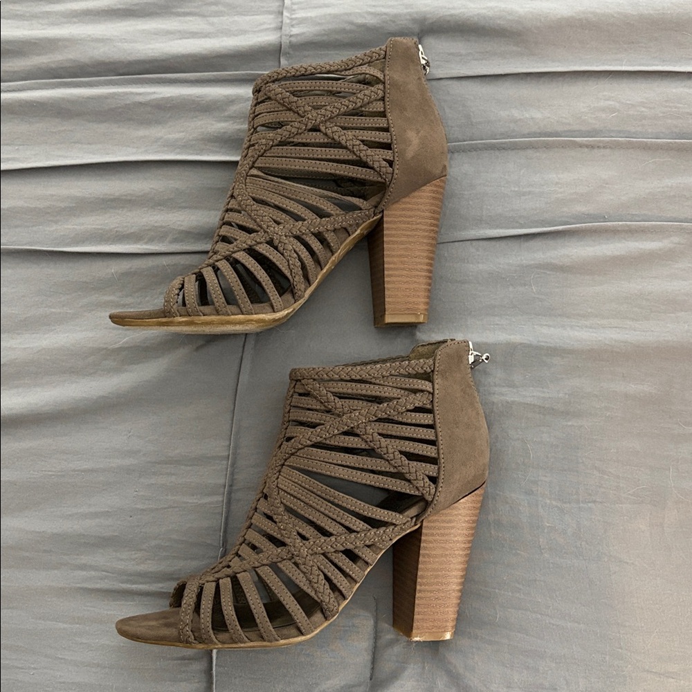 Gray Strappy Heeled Sandals